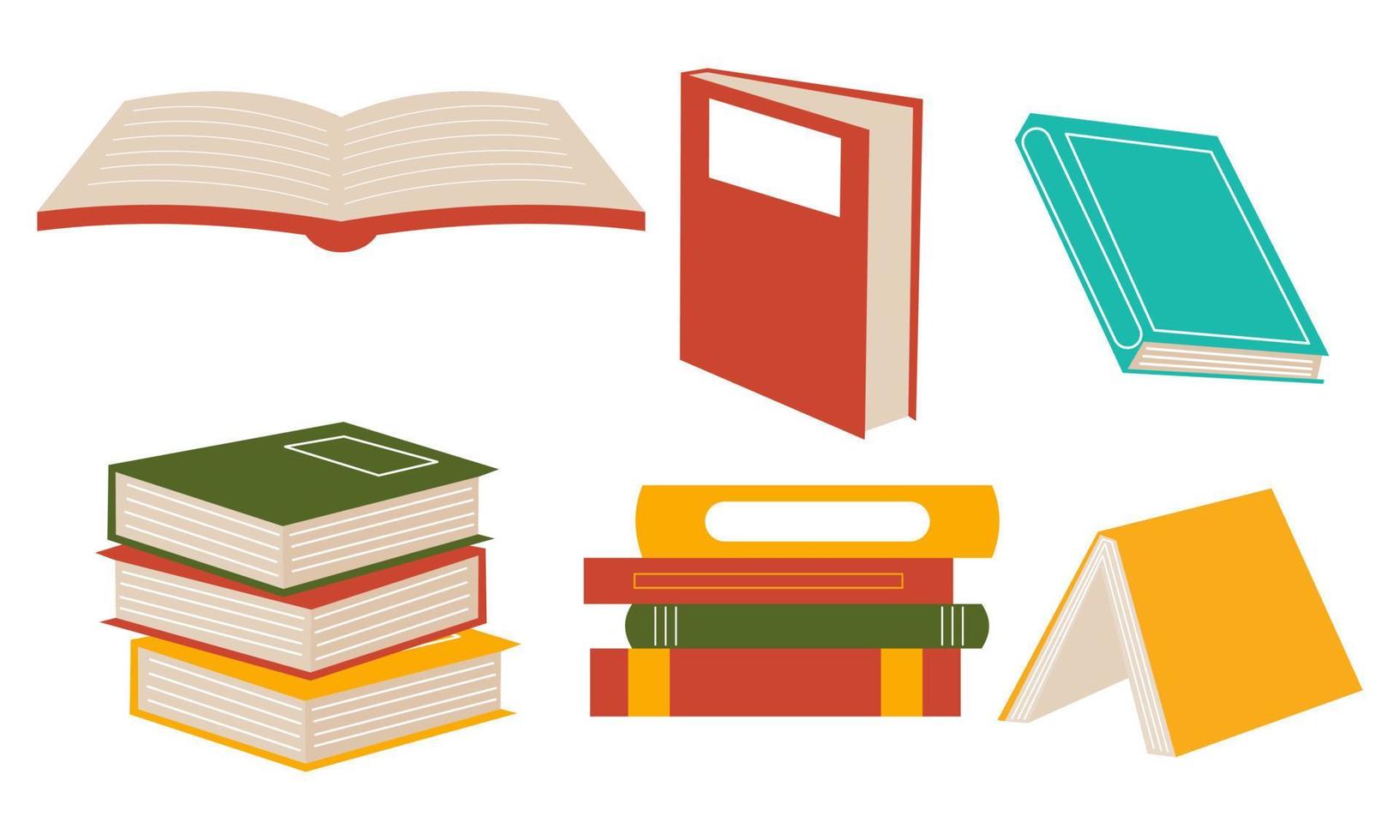 conjunto de libros para lectura, literatura, diccionarios, enciclopedias, planificadores con marcadores. vector