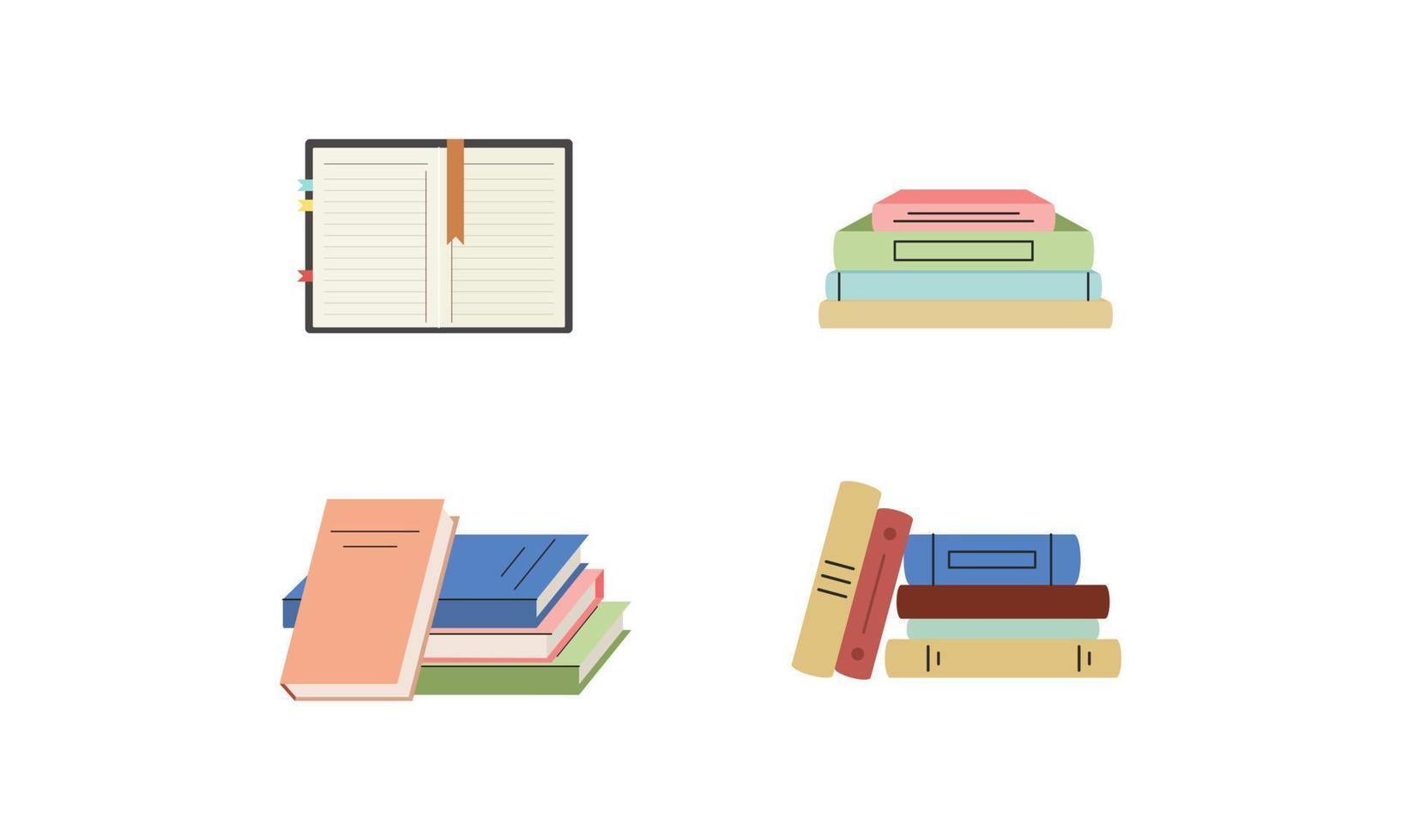 Set of books for reading, literature, dictionaries, encyclopedias, planners with bookmarks