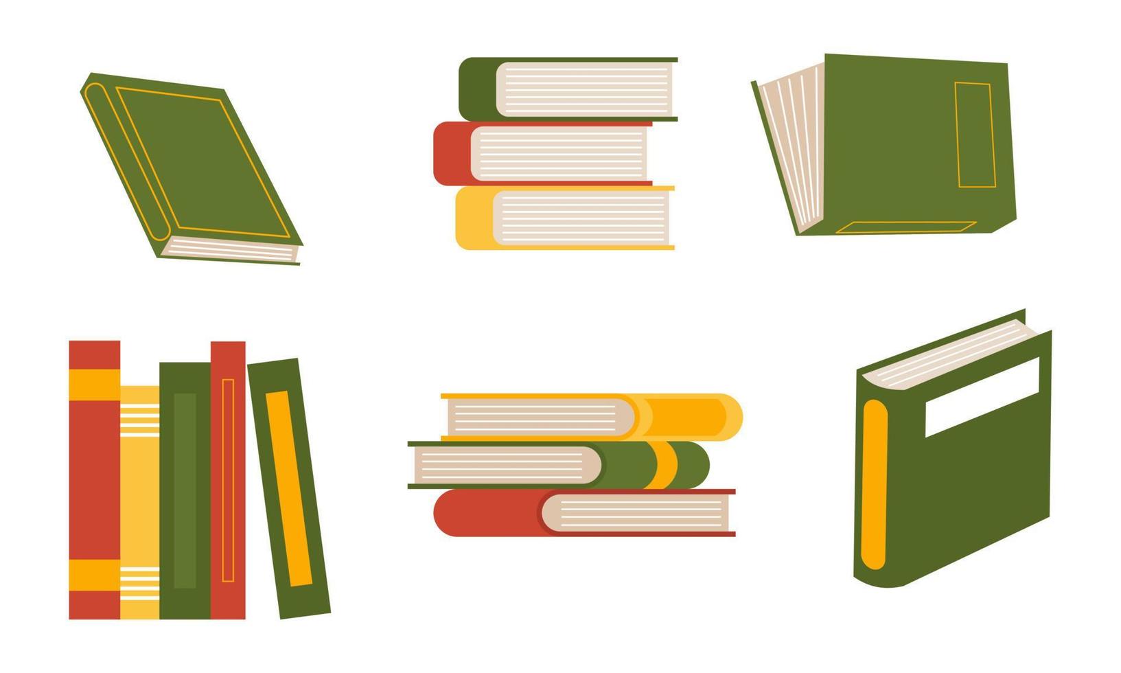 Set of books for reading, literature, dictionaries, encyclopedias, planners with bookmarks. vector