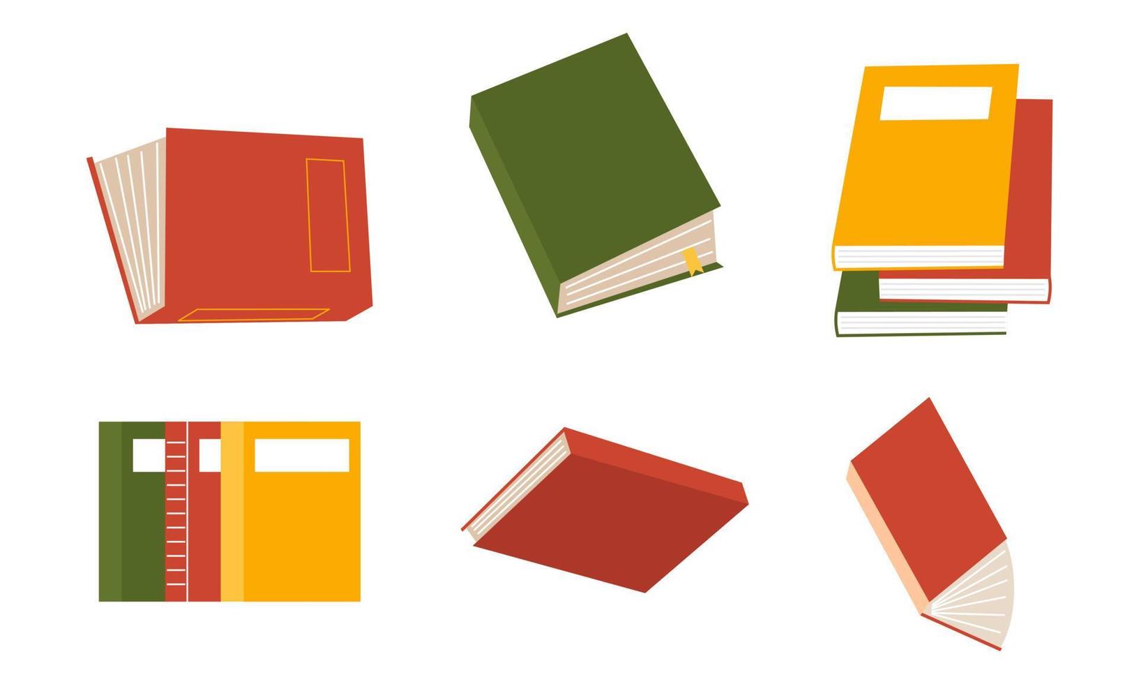 Set of books for reading, literature, dictionaries, encyclopedias, planners with bookmarks. vector