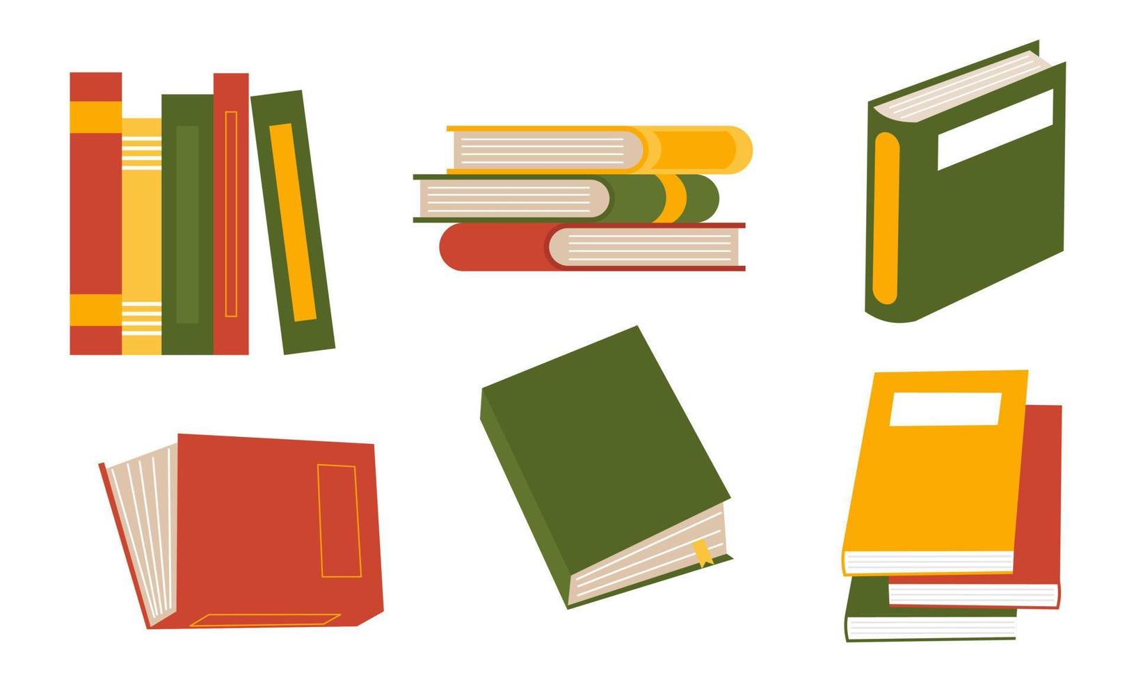 Set of books for reading, literature, dictionaries, encyclopedias, planners with bookmarks. vector