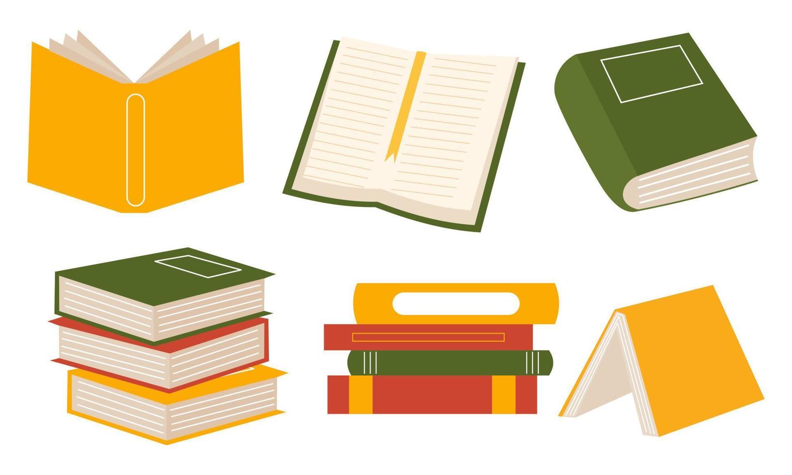 Set of books for reading, literature, dictionaries, encyclopedias, planners with bookmarks
