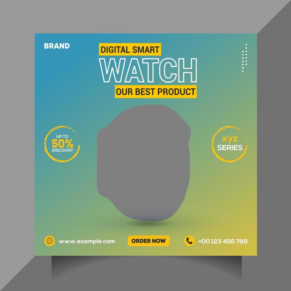 Wrist Watch sale discount template. Smartwatch product sale social media post vector. Gadget product advertising template design.Clock business promotional template. Free Vector