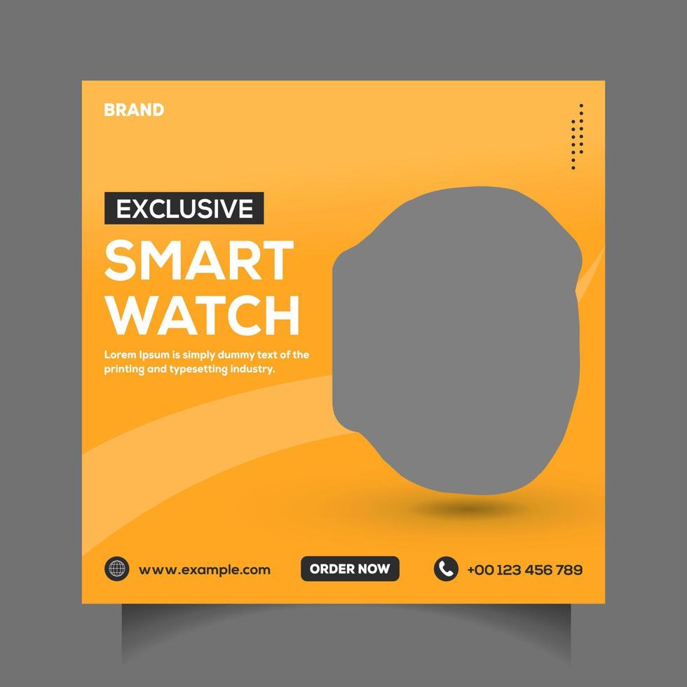 plantilla de descuento de venta de reloj de pulsera. vector de publicación de redes sociales de venta de productos de smartwatch. diseño de plantilla de publicidad de producto de gadget. plantilla promocional de negocio de reloj. vector libre