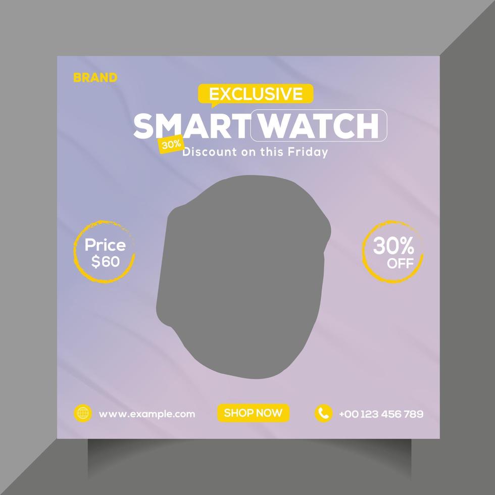 Wrist Watch sale discount template. Smartwatch product sale social media post vector. Gadget product advertising template design.Clock business promotional template. Free Vector