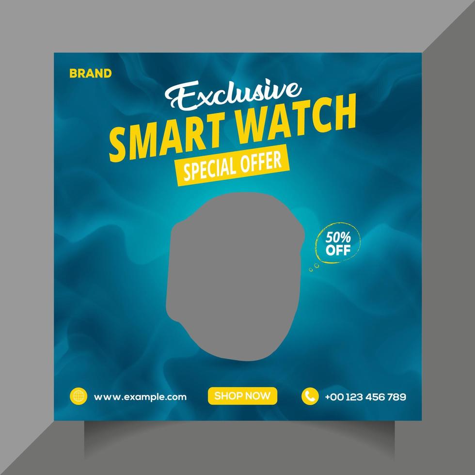 plantilla de descuento de venta de reloj de pulsera. vector de publicación de redes sociales de venta de productos de smartwatch. diseño de plantilla de publicidad de producto de gadget. plantilla promocional de negocio de reloj. vector libre