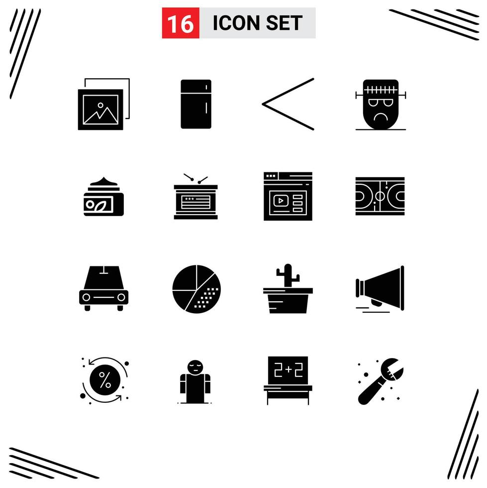 Set of 16 Modern UI Icons Symbols Signs for lotion halloween arrow frankenstein evil Editable Vector Design Elements