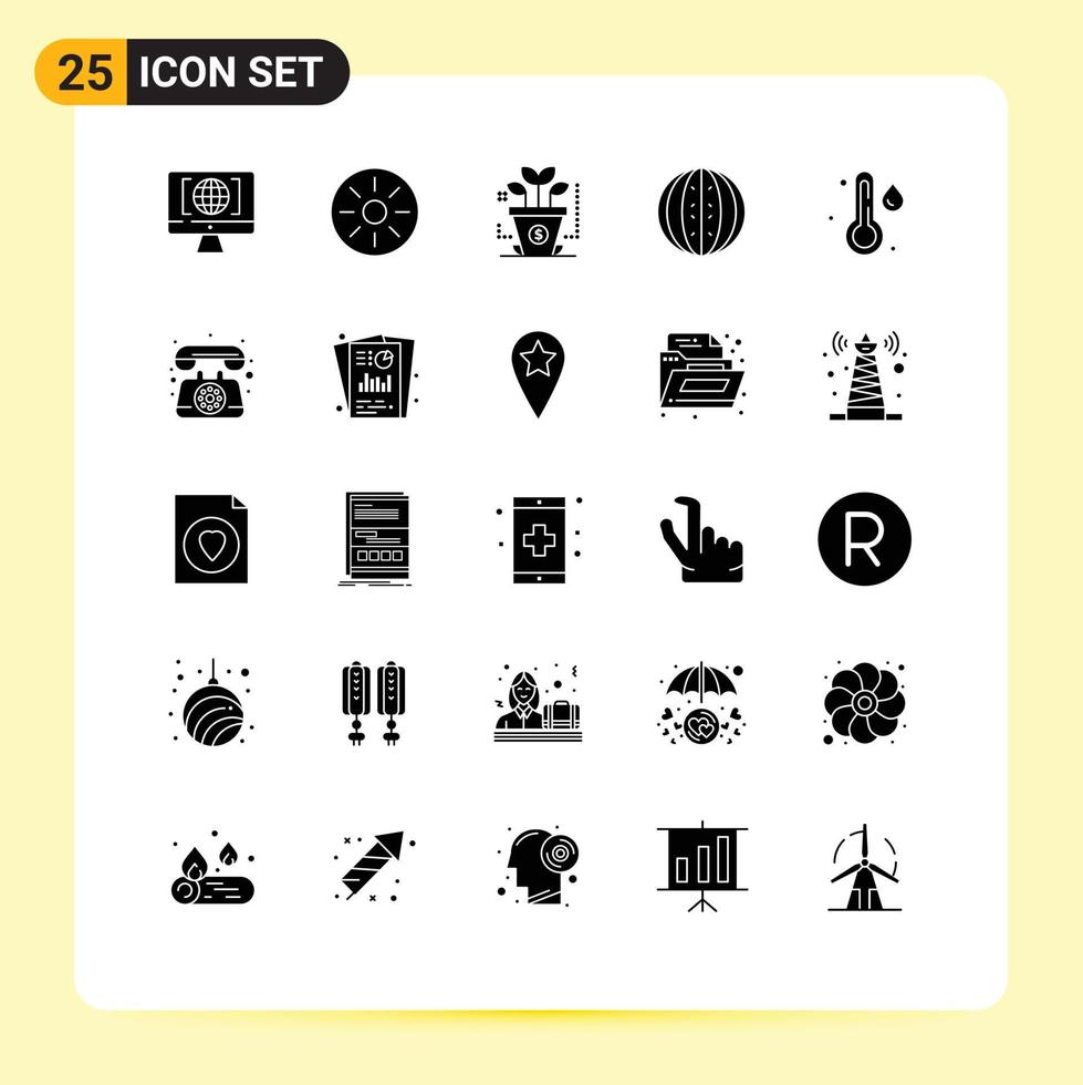 Set of 25 Modern UI Icons Symbols Signs for temperature watermelon finance melon food Editable Vector Design Elements
