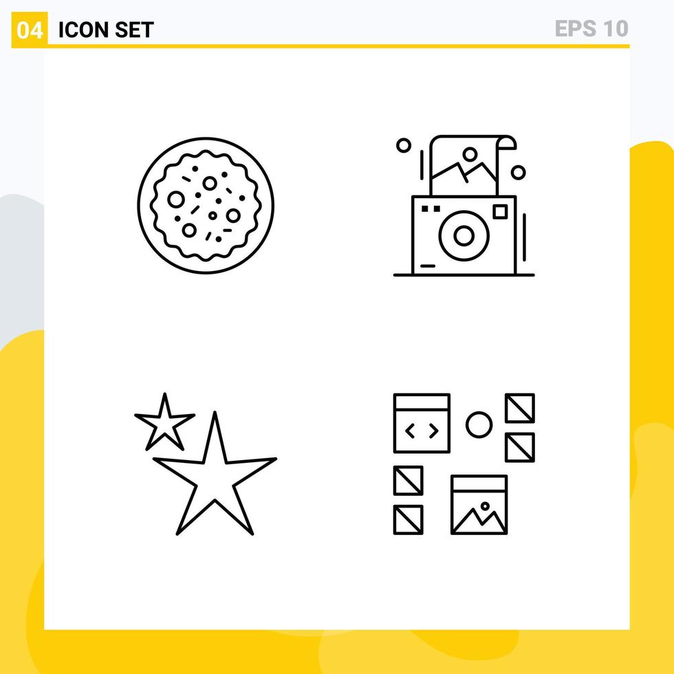 Line Pack of 4 Universal Symbols of italian food shape restaurant photography design Editable Vector Design Elements