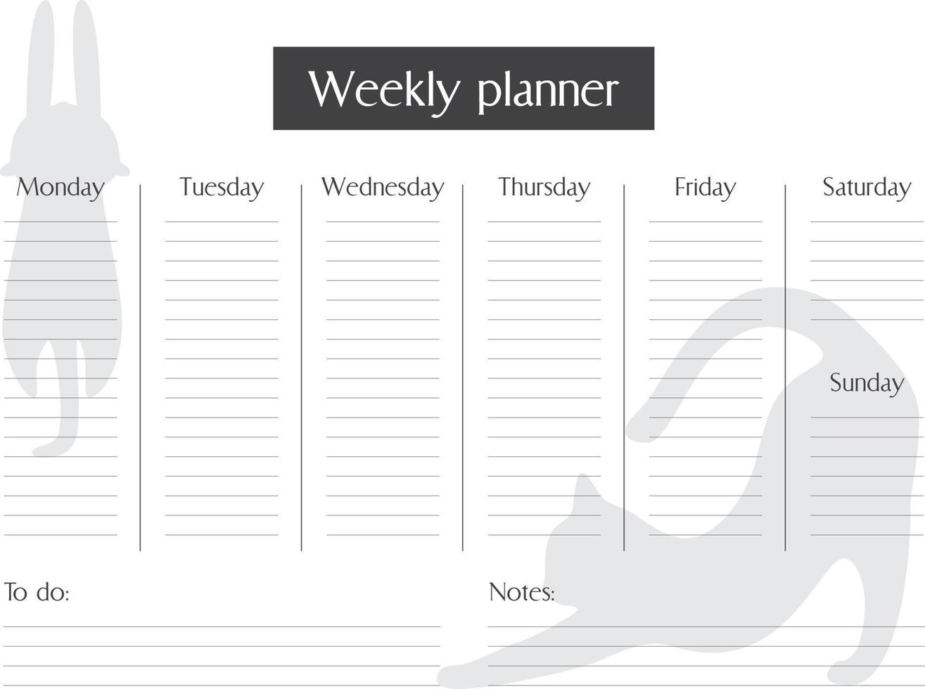 Weekly planner template. Vector design.