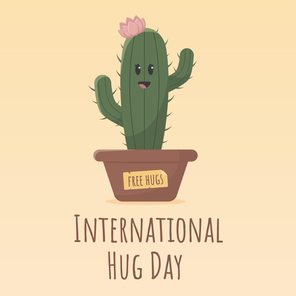 International hugging day. Hug day. Cute cactus. Free hugs. vector