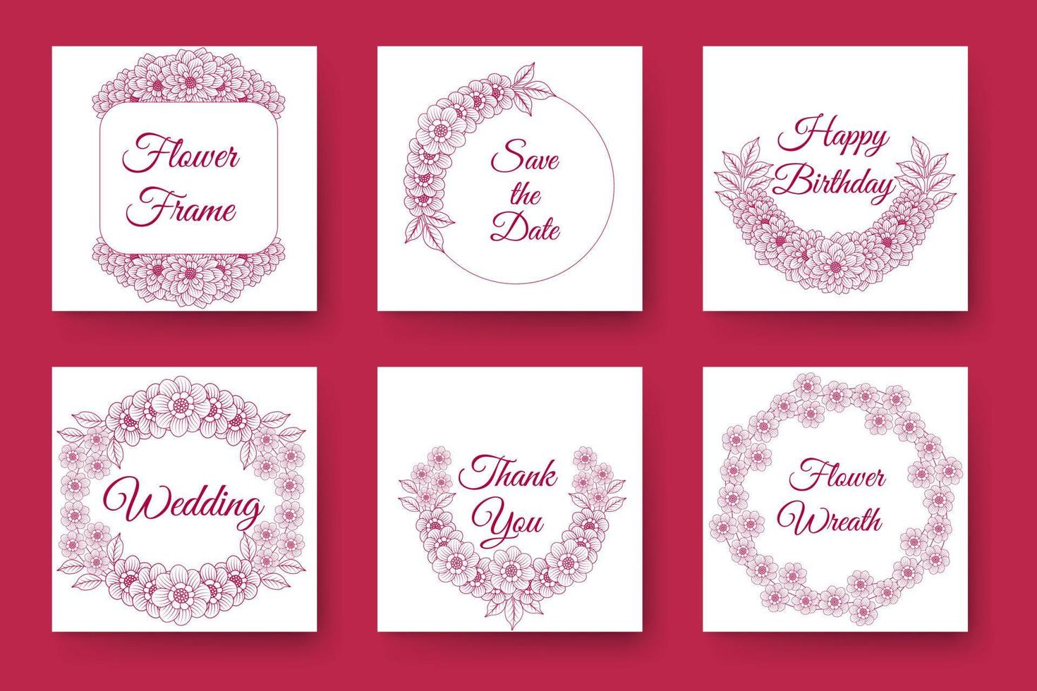 flower wreath design and floral frame design with elegant flowers border of wedding invitation card vector