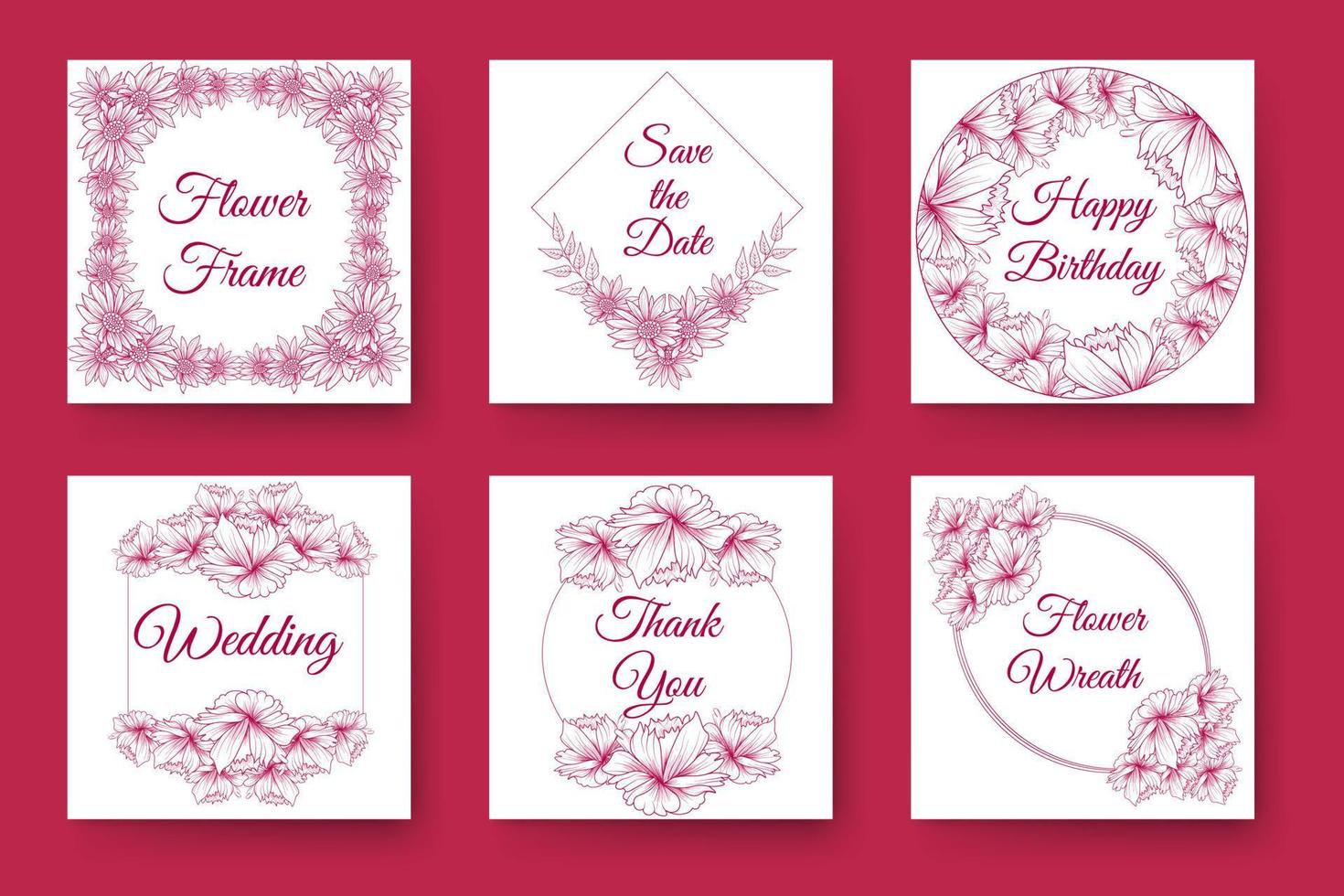 diseño de corona de flores y diseño de marco floral con elegante borde de flores de tarjeta de invitación de boda vector