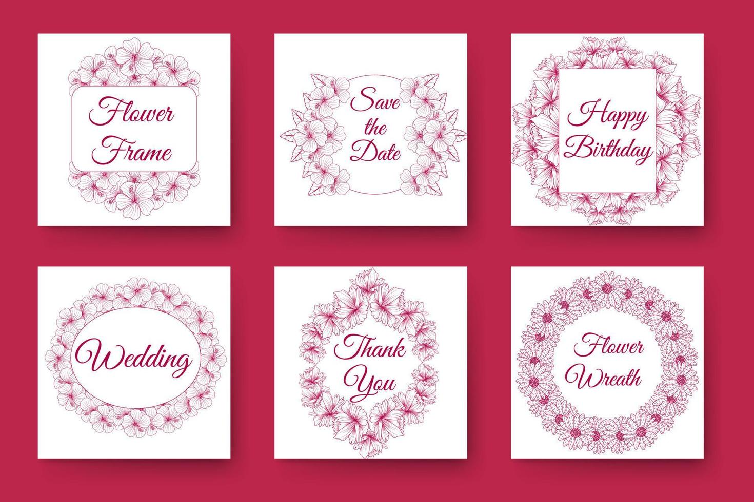 flower wreath design and floral frame design with elegant flowers border of wedding invitation card vector