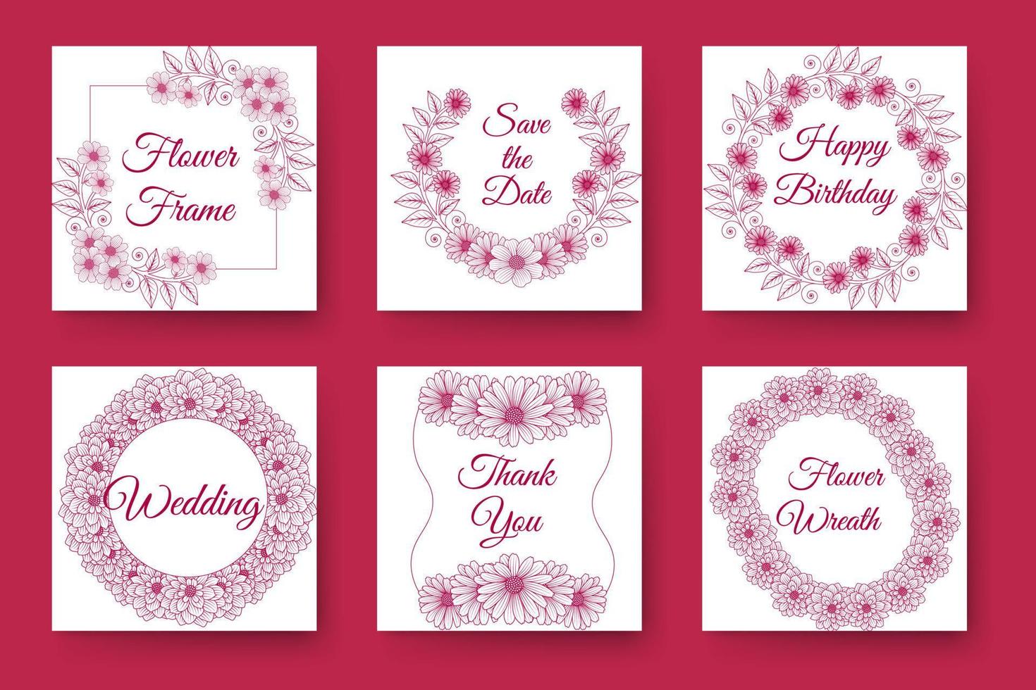 flower wreath design and floral frame design with elegant flowers border of wedding invitation card vector