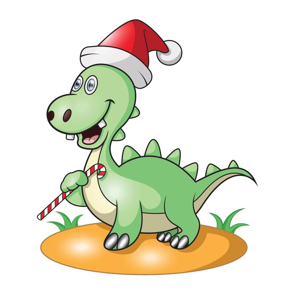 a cute dinosaur is holding a candy cane vector