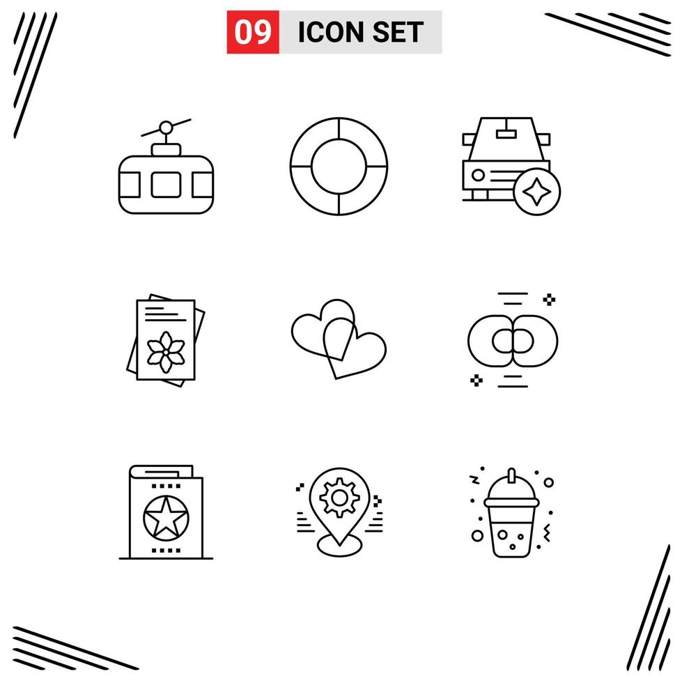 9 Thematic Vector Outlines and Editable Symbols of heart spring car flower seeds Editable Vector Design Elements