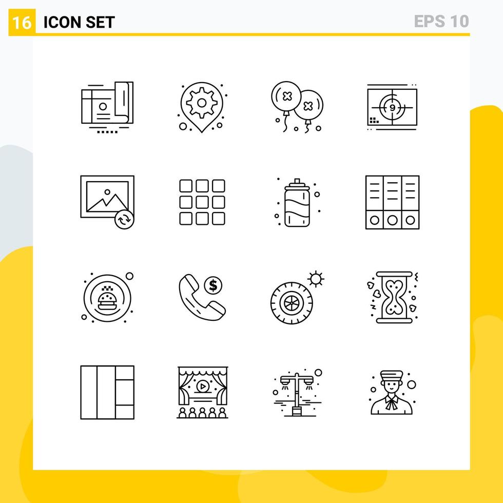 16 Universal Outlines Set for Web and Mobile Applications premiere numbers setting movie celebration Editable Vector Design Elements