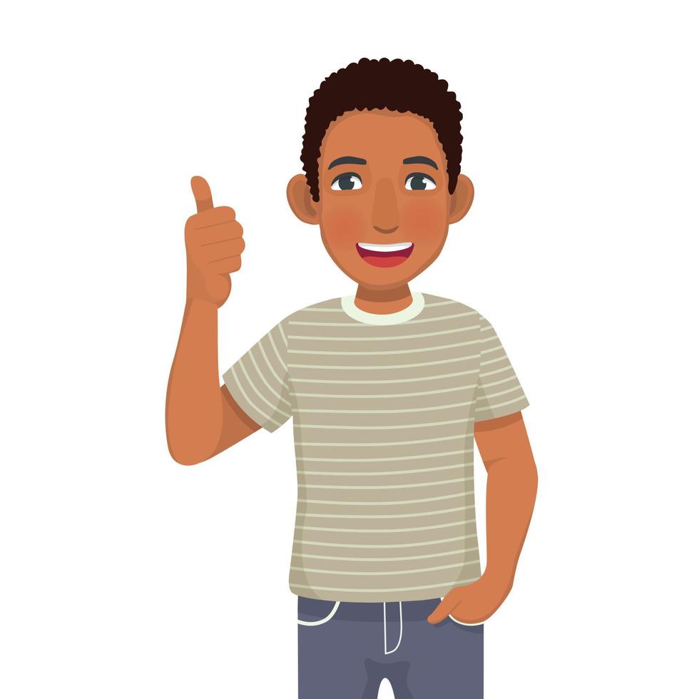 Happy young African man showing thumb up gestures with hand in the pocket vector