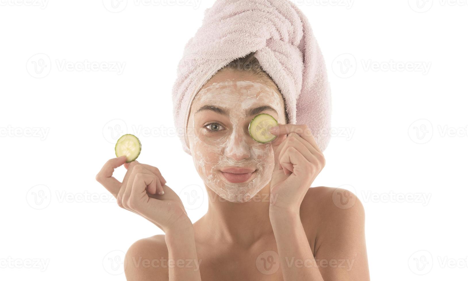 Face peeling mask, spa beauty treatment, skincare. Woman getting facial care photo