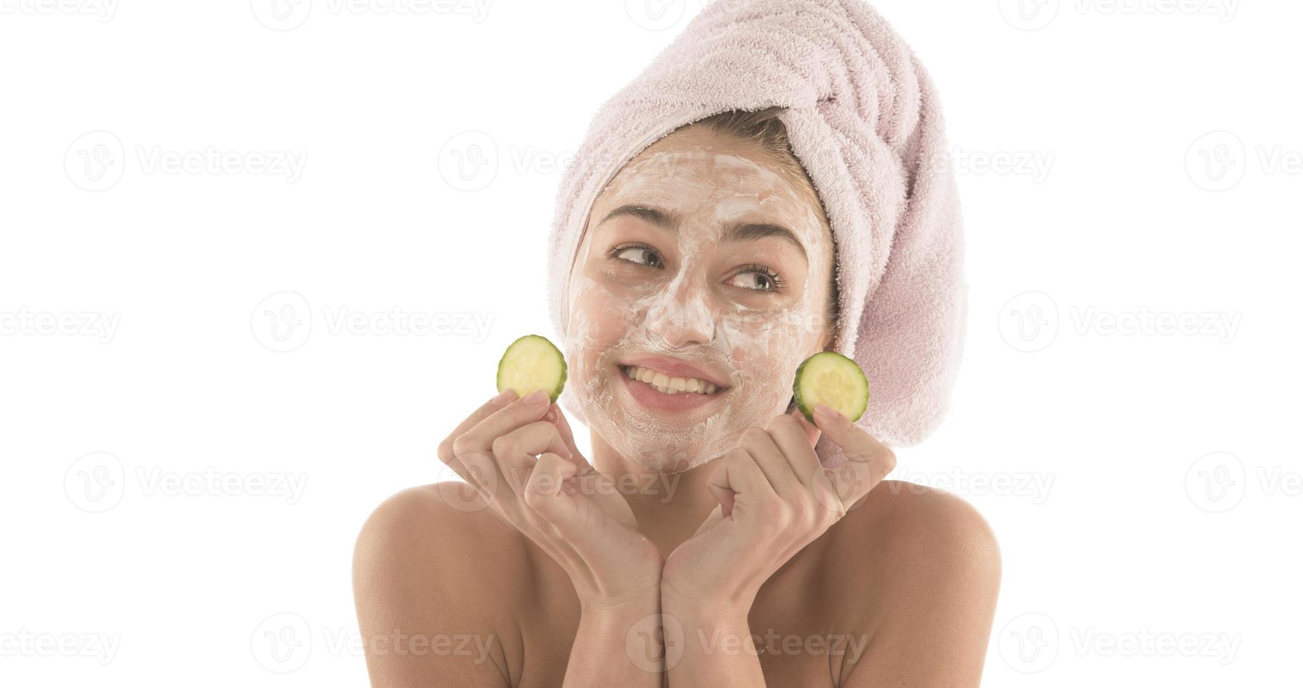 Face peeling mask, spa beauty treatment, skincare. Woman getting facial care photo