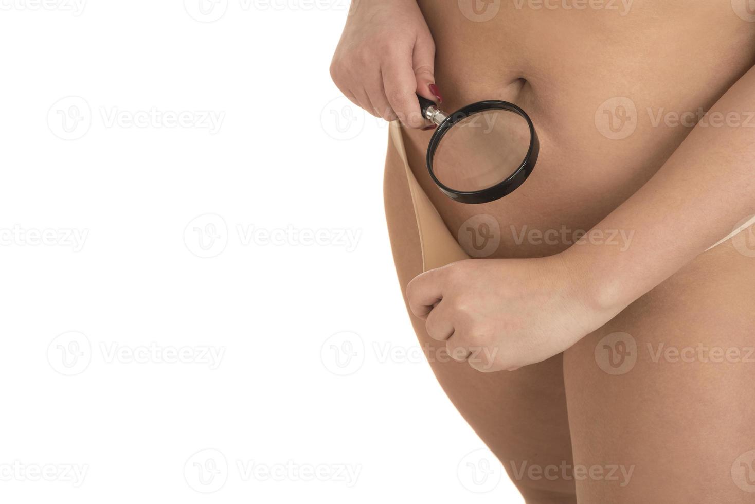 woman looks at her crotch with a magnifying glass 17155676 Stock Photo at  Vecteezy