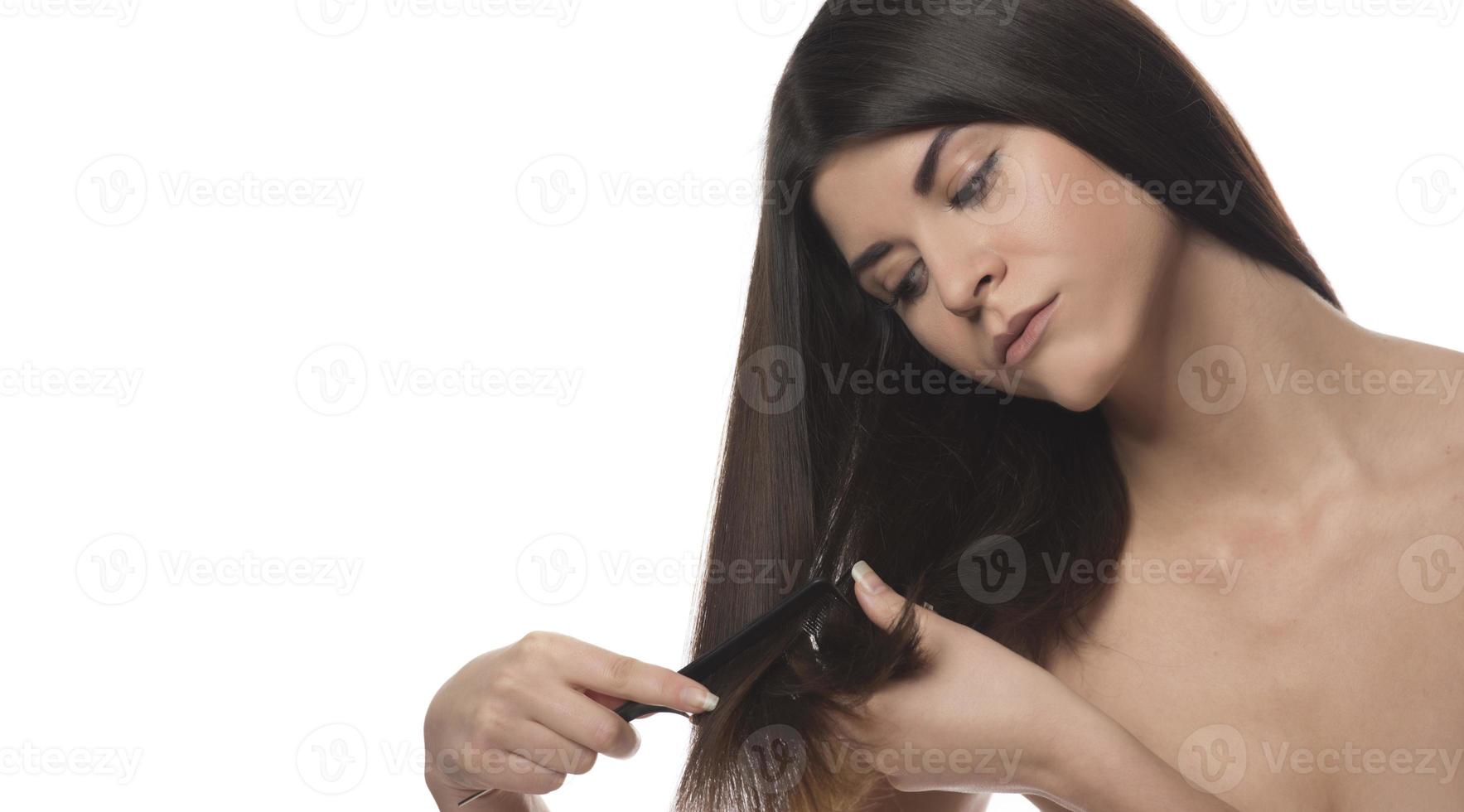 Happy Girl Smile. Relaxed and Carefree. Portrait of a beautiful woman posing photo