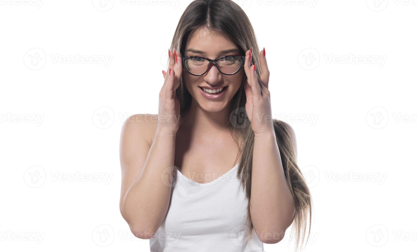 Eyeglasses. Woman wearing eyeglasses. photo