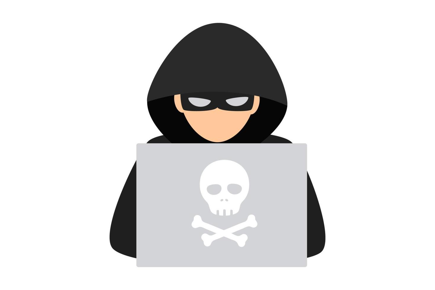plantilla de logotipo de hacker. símbolo de ladrón digital con laptop. icono de pirata informático. vector