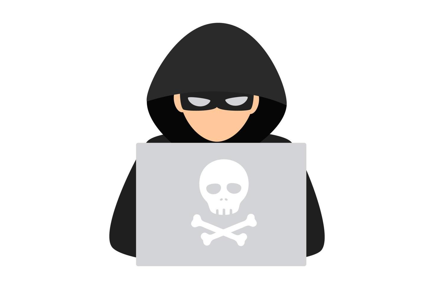 Hacker logo template. Symbol of digital thief with laptop. Hacker icon