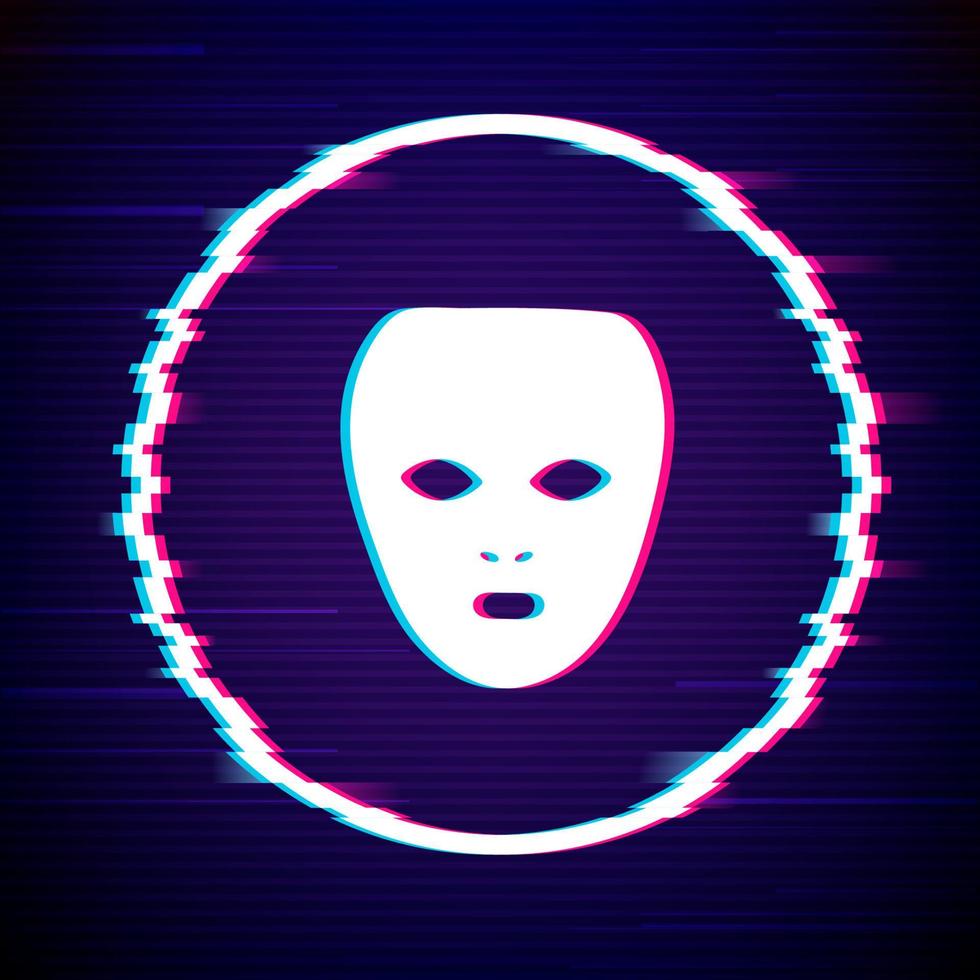 Vector illustration of Hacker logo template. Symbol of digital thief mask. Hacker icon. Vector illustration with glitch effect.