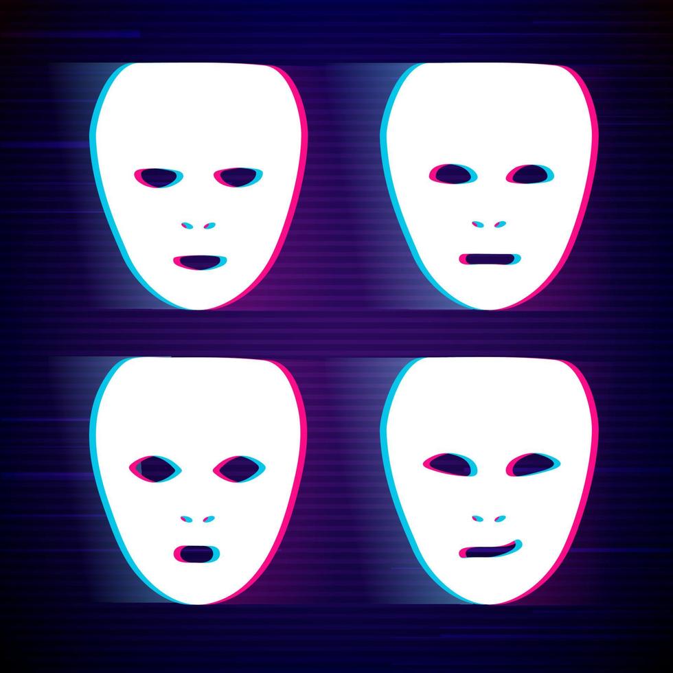 Vector illustration of Hacker logo template. Symbol of digital thief mask. Hacker icon. Vector illustration with glitch effect.