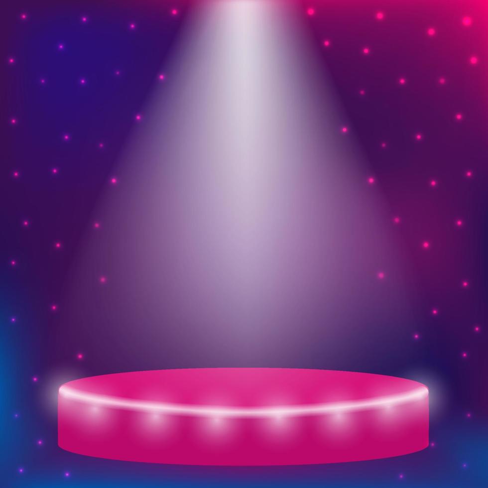 podio de pedestal con lámpara de neón iluminada. escena de pedestal con producto, publicidad, espectáculo. ilustración vectorial sobre un fondo de neón. vector