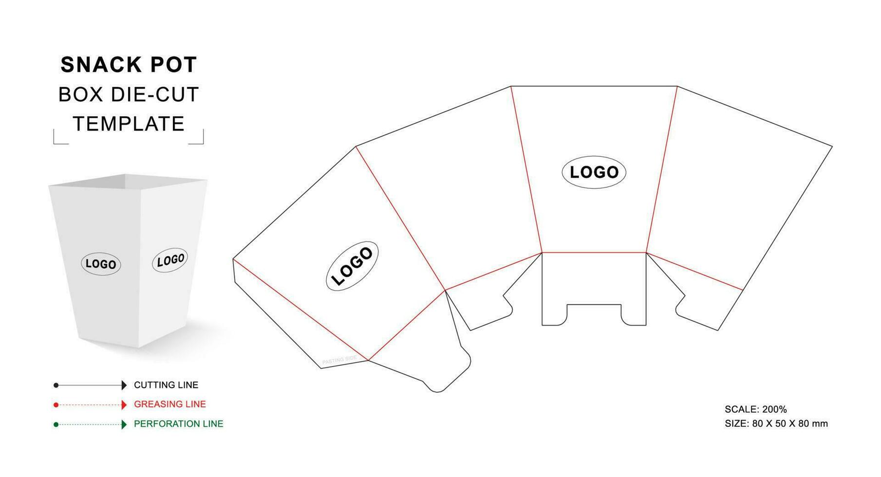 Snack pot box die cut template vector