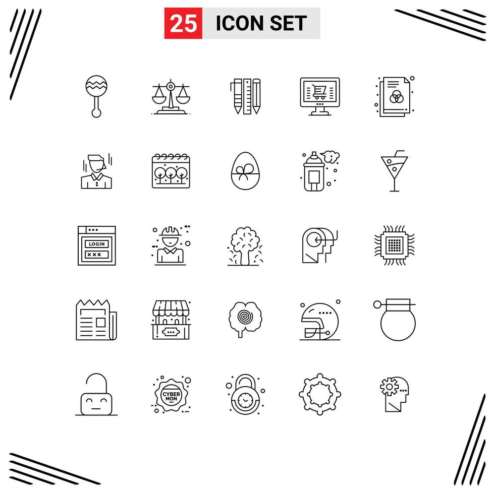Set of 25 Commercial Lines pack for file ecommerce tools computer pen Editable Vector Design Elements