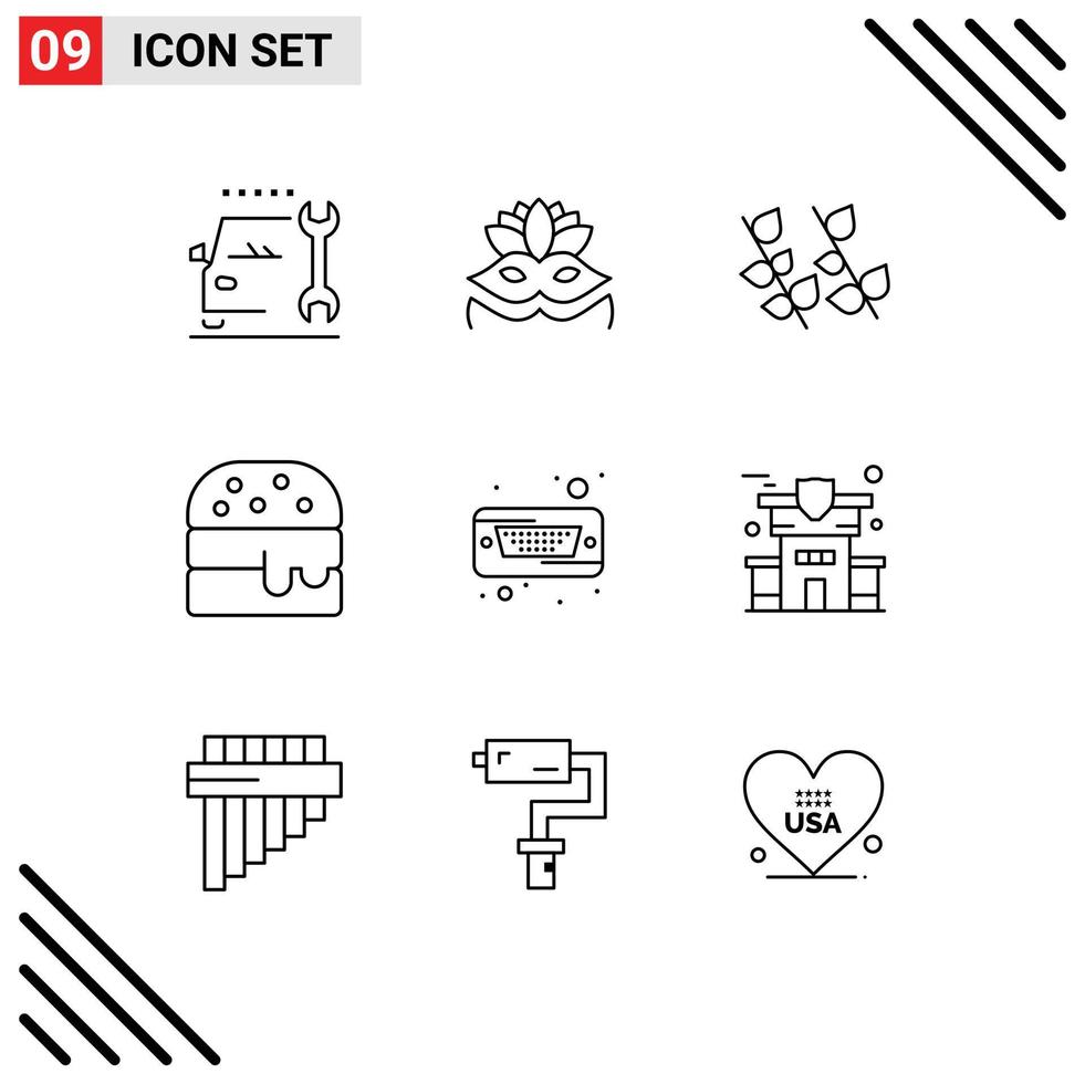 Pack of 9 Modern Outlines Signs and Symbols for Web Print Media such as home hard disk leaf hard food Editable Vector Design Elements