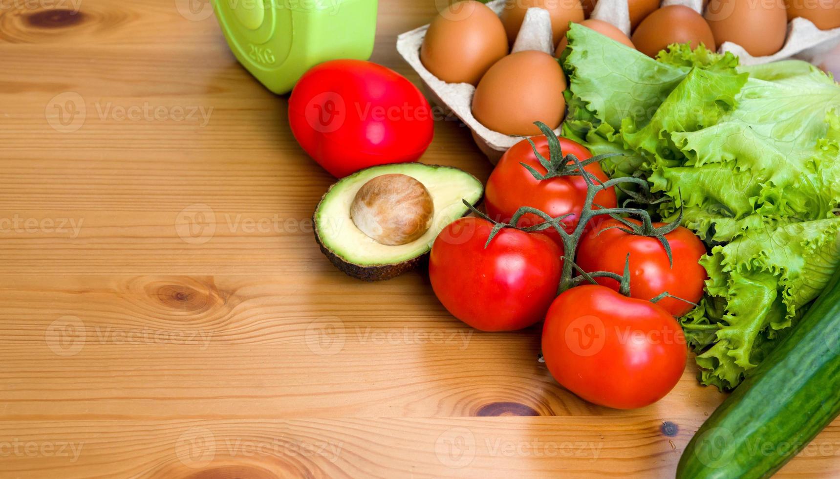 Vegetables and eggs on the table.HEalthy lifestyle and keto diet.Baner with space for text photo