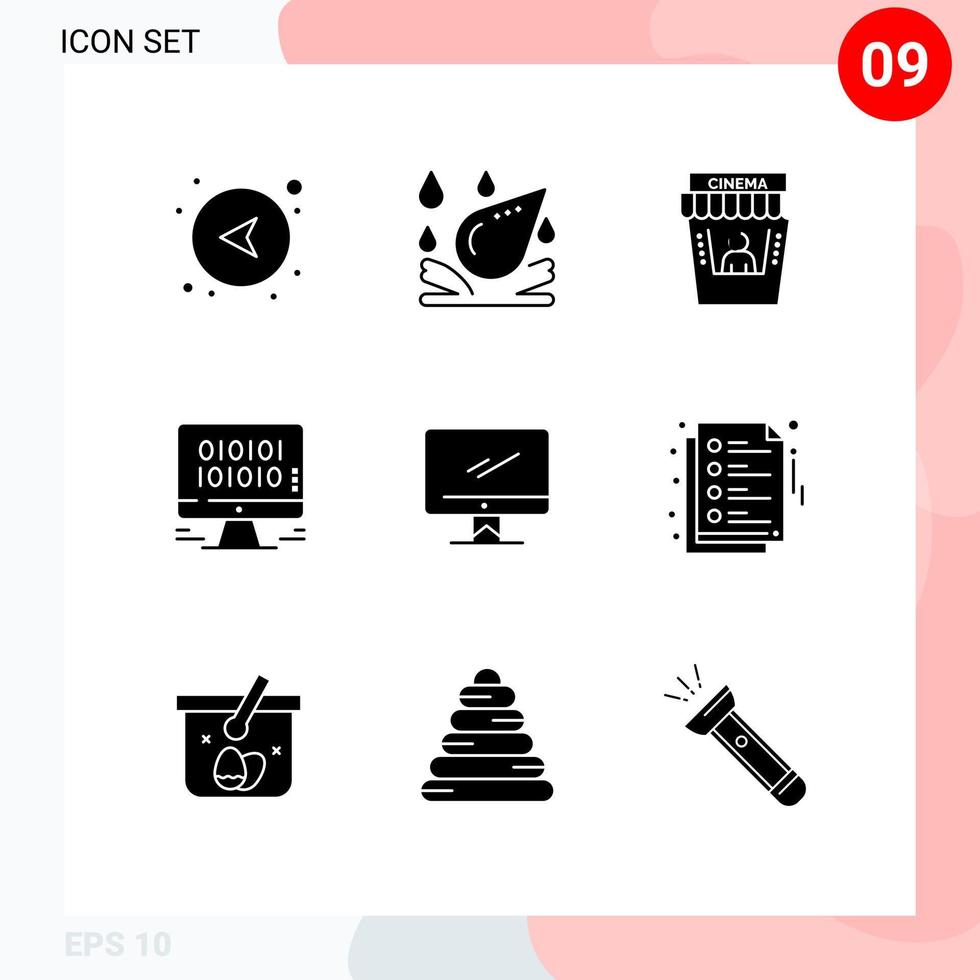 Pictogram Set of 9 Simple Solid Glyphs of device computer movie web development Editable Vector Design Elements