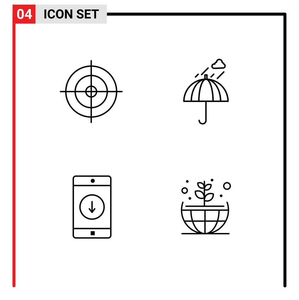 conjunto de pictogramas de 4 colores planos de línea de llenado simple de disparar seguridad de paraguas móvil hacia abajo elementos de diseño vectorial editables vector