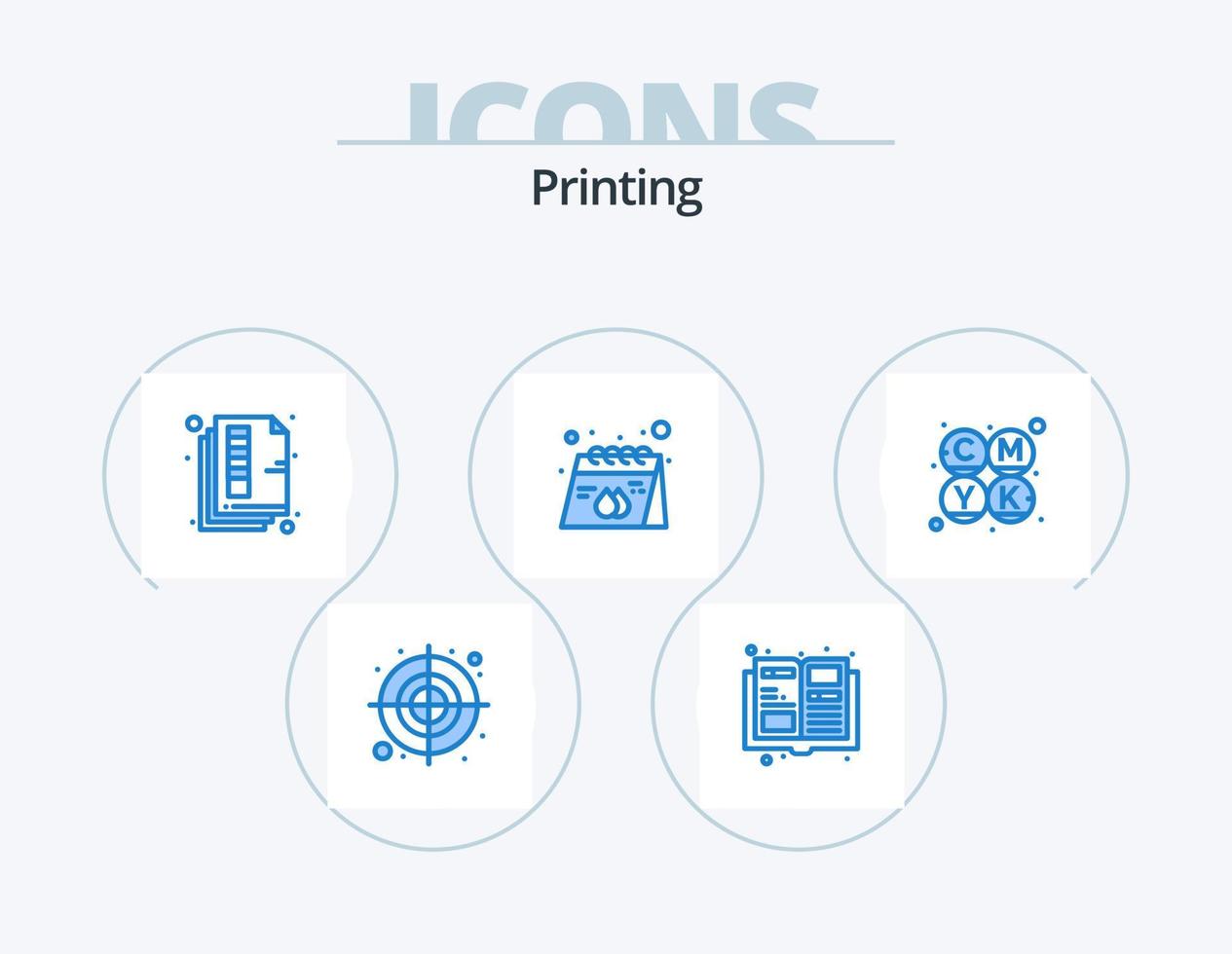 Printing Blue Icon Pack 5 Icon Design. cmyk. print. page. paper. advertisement vector