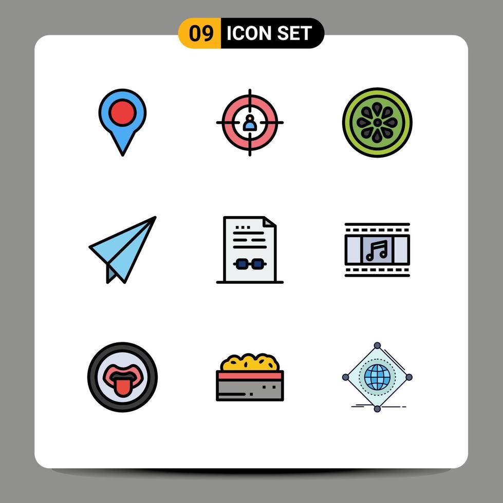 Modern Set of 9 Filledline Flat Colors Pictograph of agreement paper plane recruitment paper lemon Editable Vector Design Elements