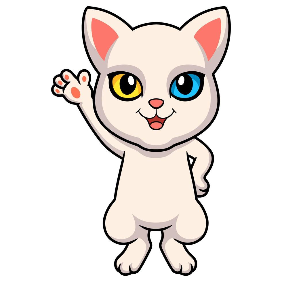 Cute khao manee cat cartoon waving hand vector