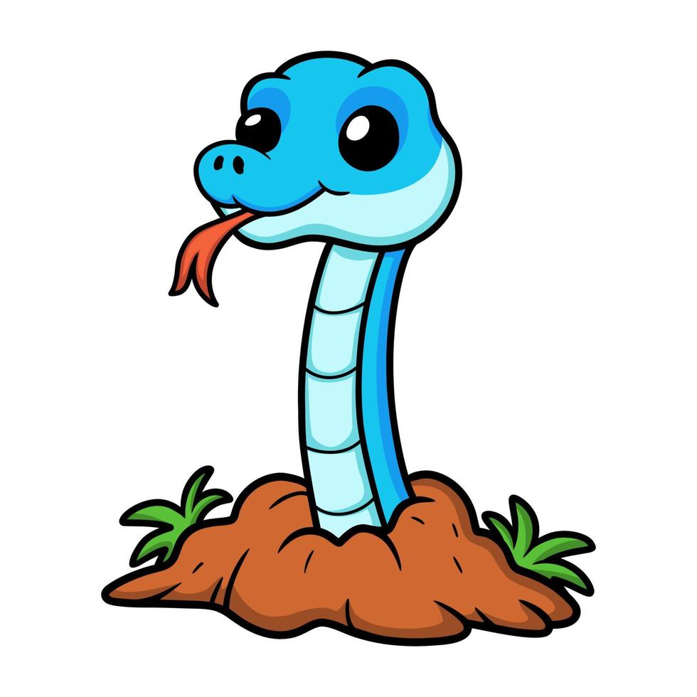 Cute blue snake viper cartoon out from hole vector