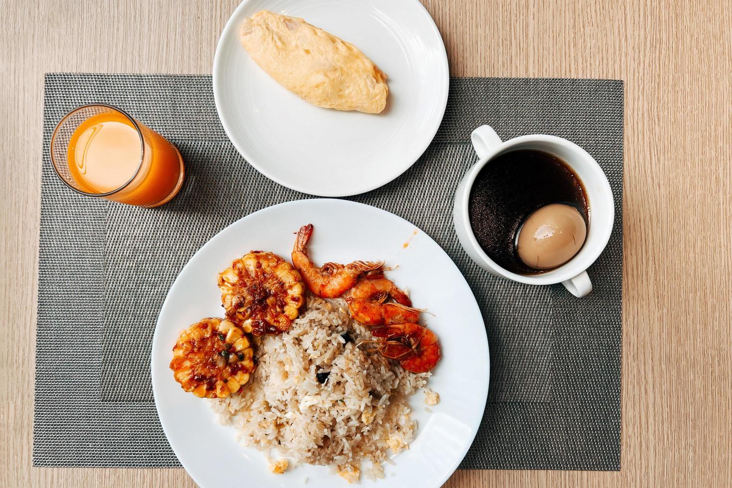 Thai style breakfast set, omelette in the hotel photo