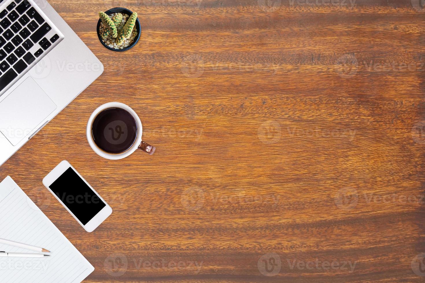 Top view of  white office desk table. photo