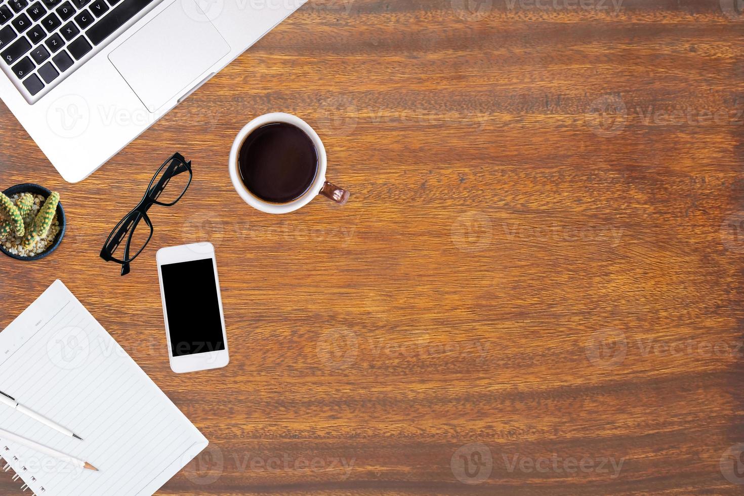 Top view of  white office desk table. photo