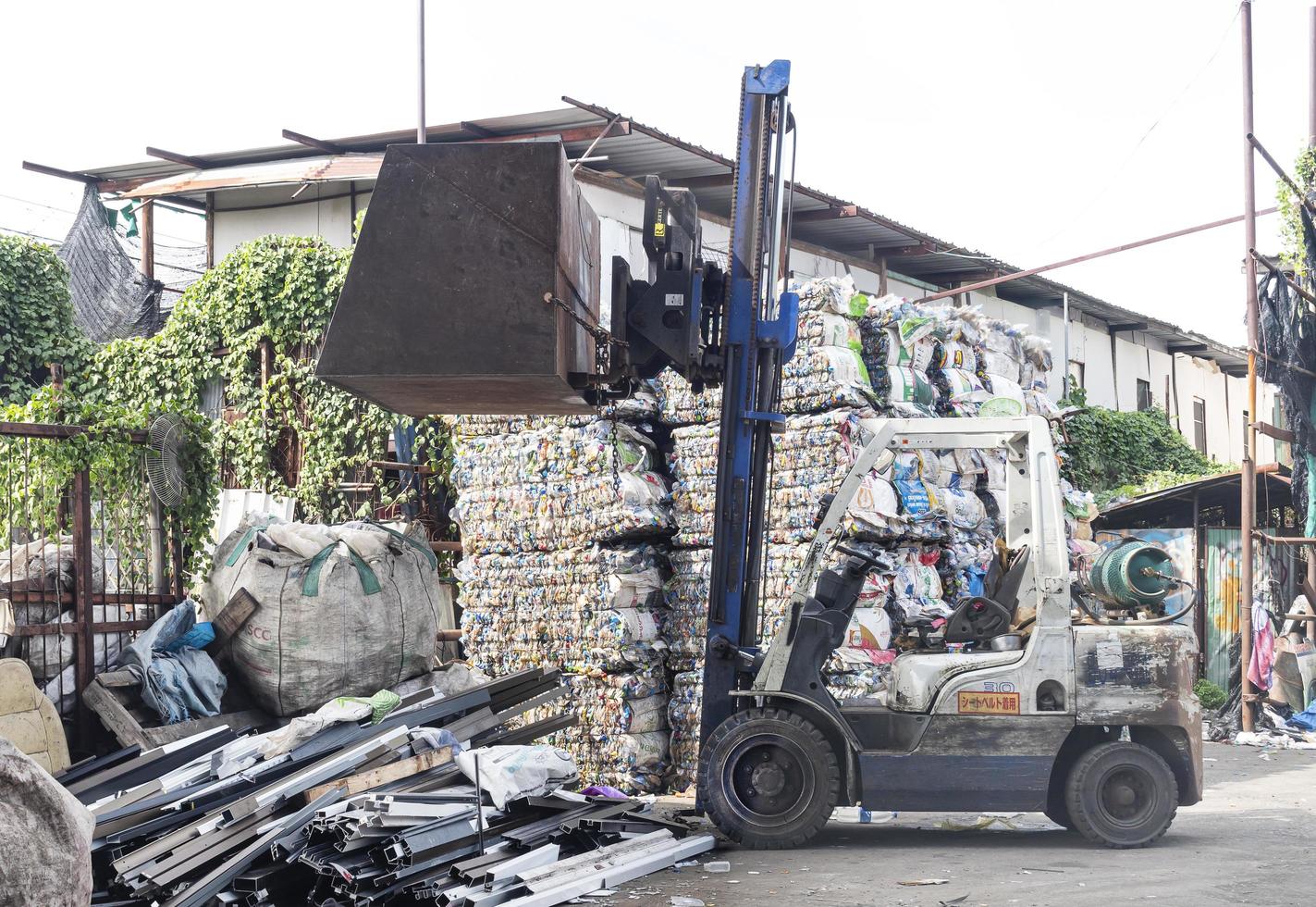forklift in recycling plant photo