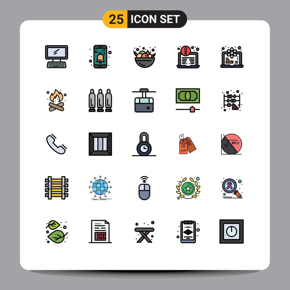 Mobile Interface Filled line Flat Color Set of 25 Pictograms of learn computer user security antivirus Editable Vector Design Elements