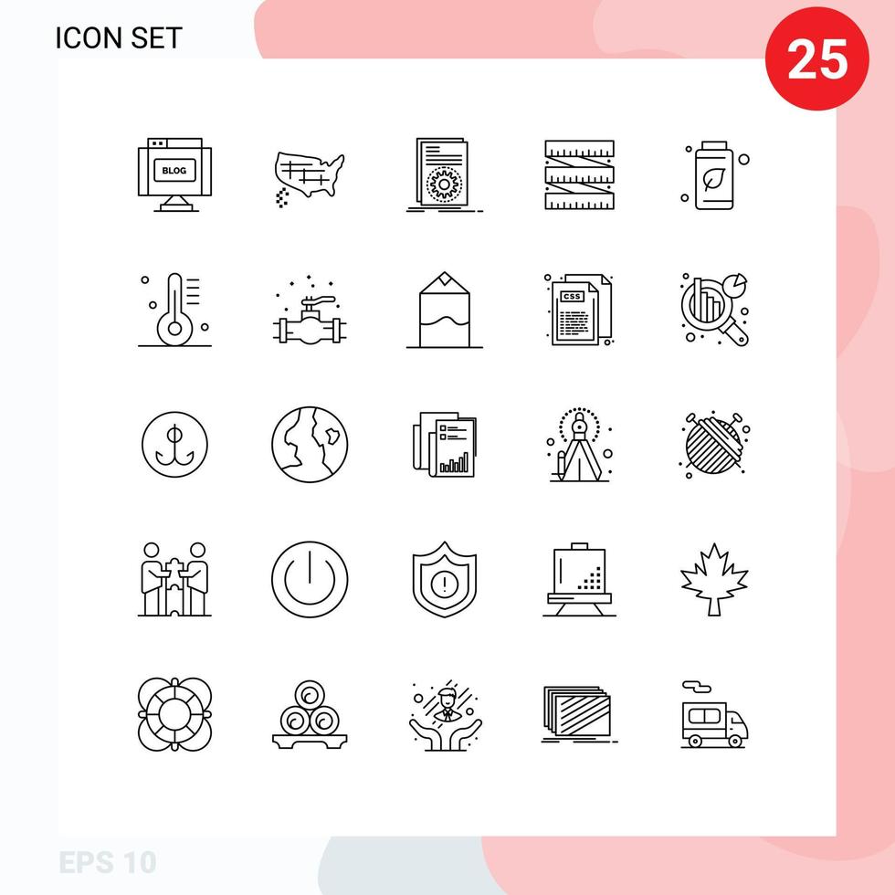 paquete de líneas vectoriales editables de 25 líneas simples de script de medición de código de cintura verde elementos de diseño vectorial editables vector