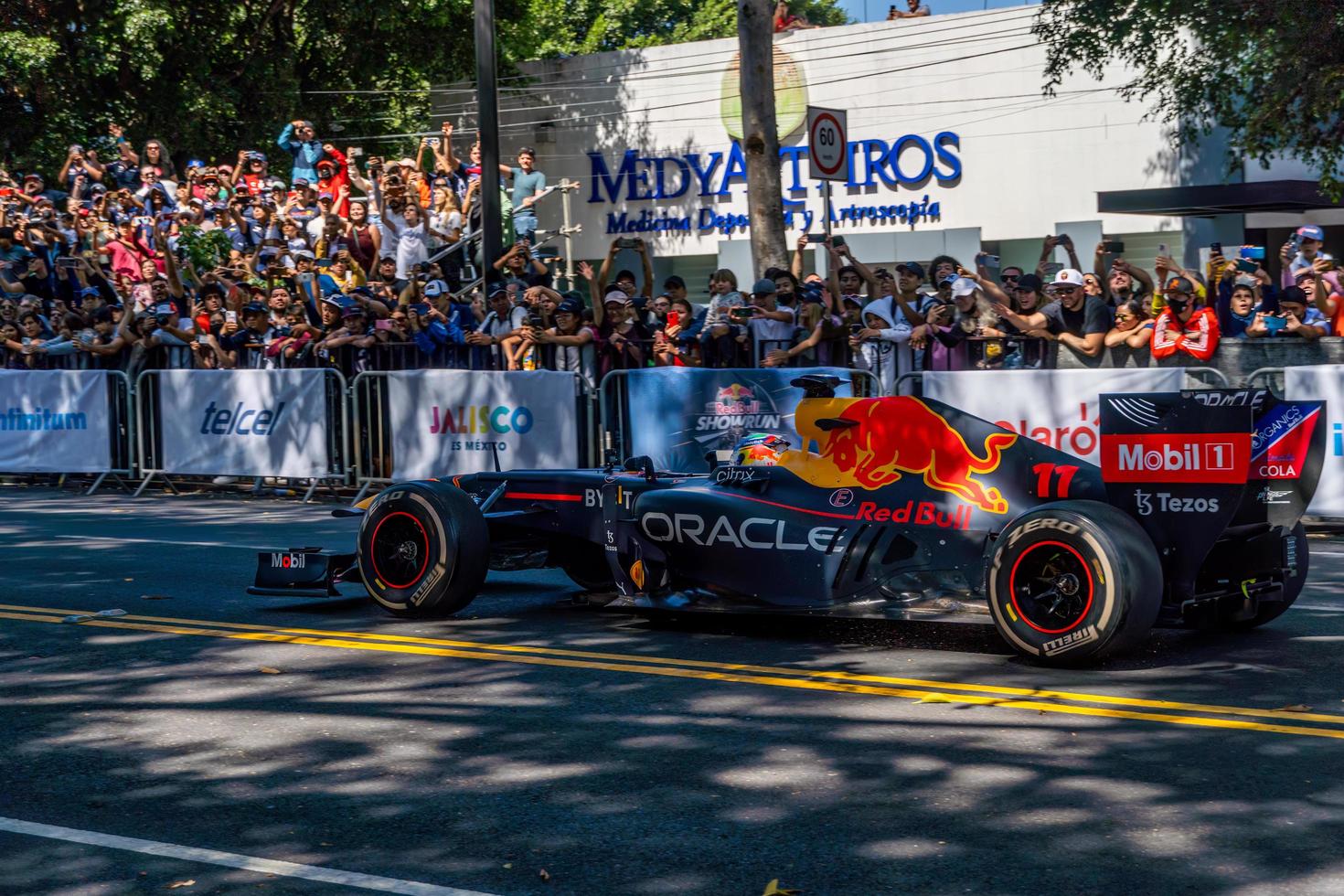 GUADALAJARA, MEXICO - OCTOBER 25 2022 Showrun Checo Perez, formula 1 red bull single seater rb7 photo